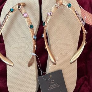 Havaianas Gold Sandals with Colorful Embellishments